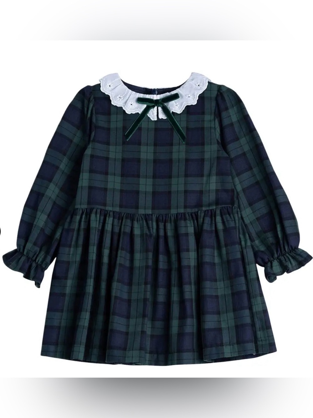 Trotters - Girls Green & Navy Plaid Peter Pan Collar Tabitha Willow Dress - 6-7